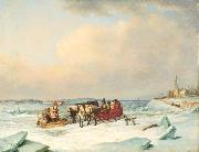 Cornelius Krieghoff The Ice Bridge at Longue-Pointe oil painting
